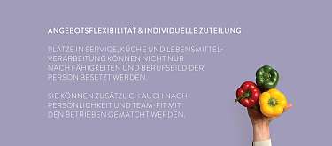 Image Vorteil10 MALIAN Arbeitsintegration Flexibilitaet Image Vorteil10 MALIAN Arbeitsintegration Angebotsflexibilität und Individuelle Zuteilung. Symbolisiert durch eine Hand, die verschiedenfarbene Peperoni hält.